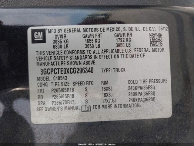 2012 CHEVROLET SILVERADO 1500 3GCPCTE0XCG296340 Photo 8