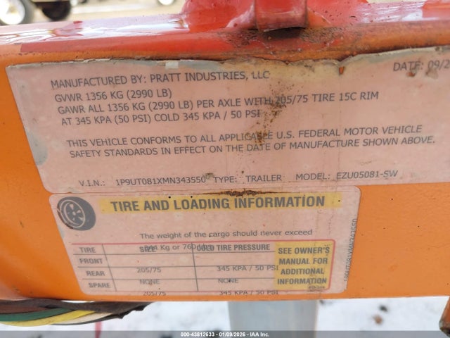 1P9UT081XMN343550 Pratt Industries Inc Unknown