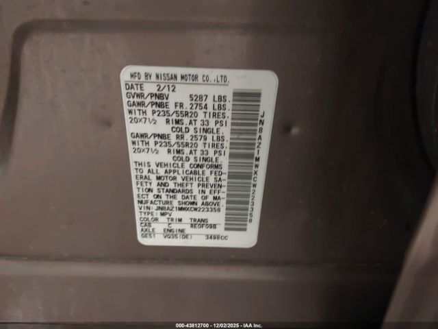 2012 NISSAN MURANO JN8AZ1MWXCW223358 Photo 8