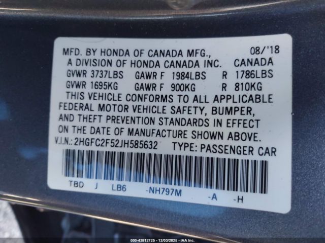 2018 HONDA CIVIC 2HGFC2F52JH585632 Photo 8