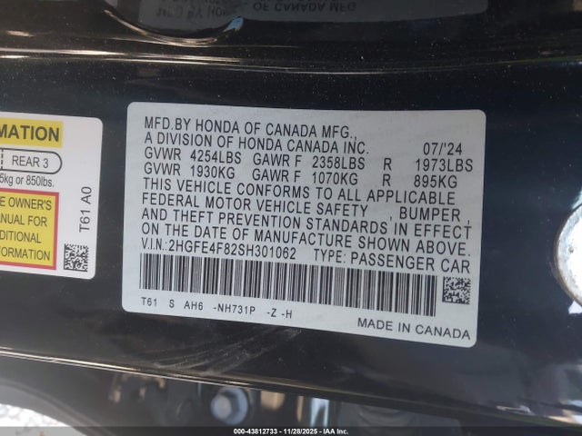 2025 HONDA CIVIC HYBRID 2HGFE4F82SH301062 Photo 8