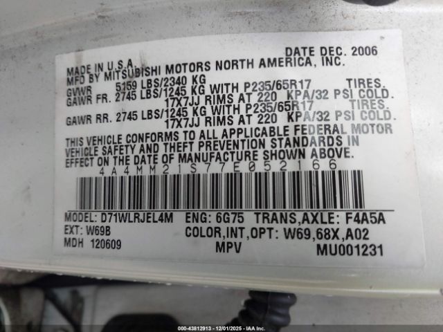 2007 MITSUBISHI ENDEAVOR 4A4MM21S77E052166 Photo 8