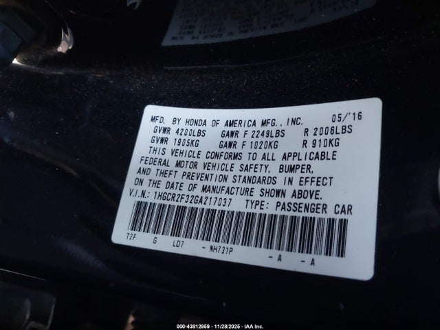 1HGCR2F32GA217037 Honda ACCORD LX
