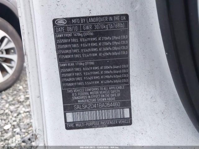 2011 LAND ROVER RANGE ROVER SPORT SALSK2D41BA264460 Photo 8