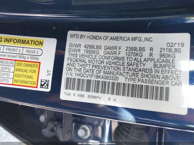 2019 HONDA ACCORD 1HGCV1F18KA063320 Photo 8