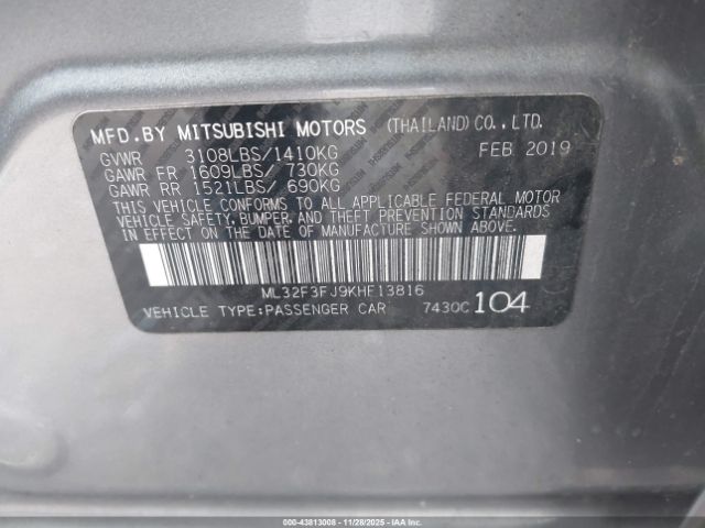 2019 MITSUBISHI MIRAGE G4 ML32F3FJ9KHF13816 Photo 8
