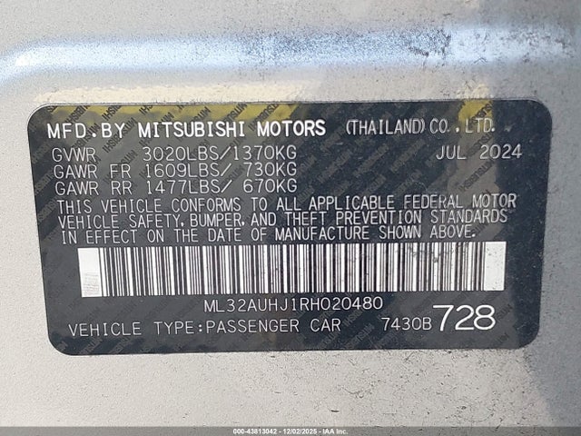 2024 MITSUBISHI MIRAGE ML32AUHJ1RH020480 Photo 8