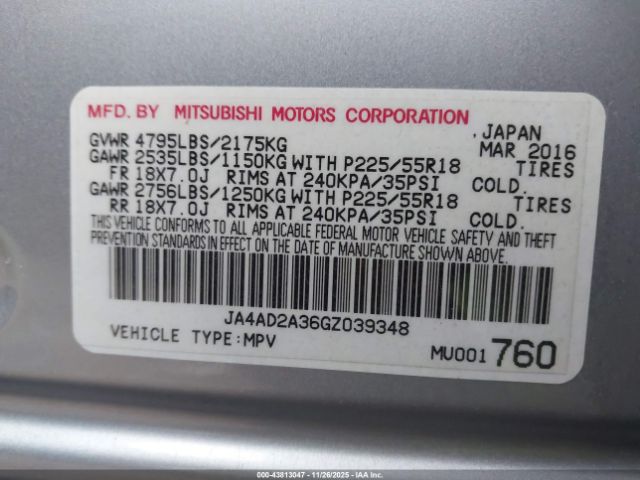 2016 MITSUBISHI OUTLANDER JA4AD2A36GZ039348 Photo 8