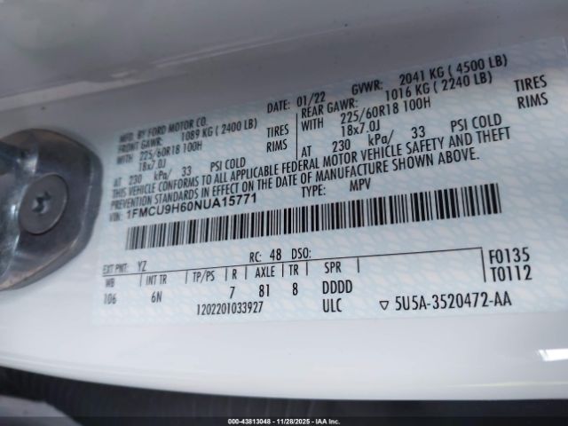 2022 FORD ESCAPE 1FMCU9H60NUA15771 Photo 8