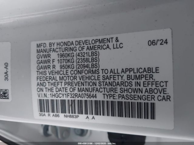 2024 HONDA ACCORD 1HGCY1F32RA075644 Photo 8