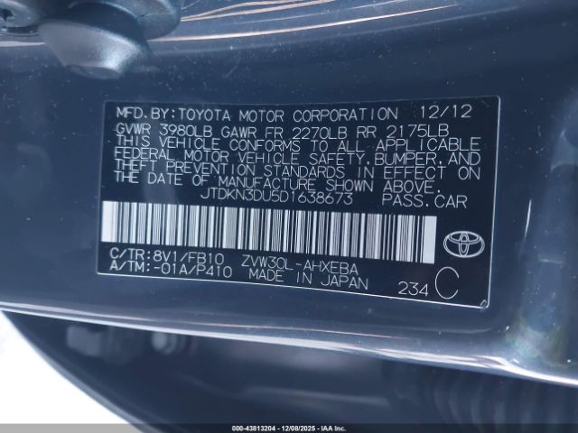 2013 TOYOTA PRIUS JTDKN3DU5D1638673 Photo 8
