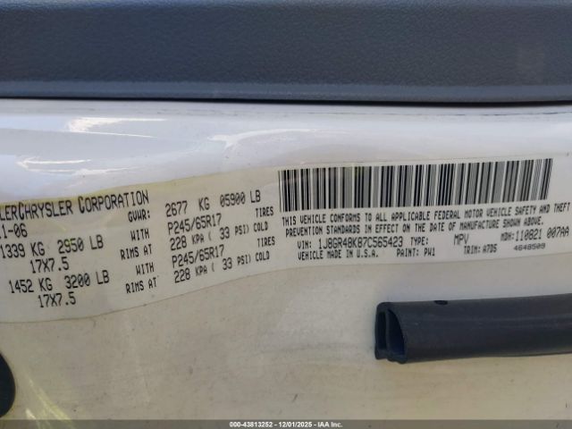 2007 JEEP GRAND CHEROKEE 1J8GR48K87C565423 Photo 8