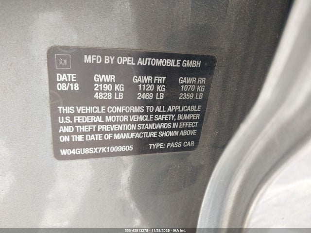 43813279 :رقم المزاد ، W04GU8SX7K1009605 vin ، 2019 Buick Regal Tourx Awd Preferred مزاد بيع