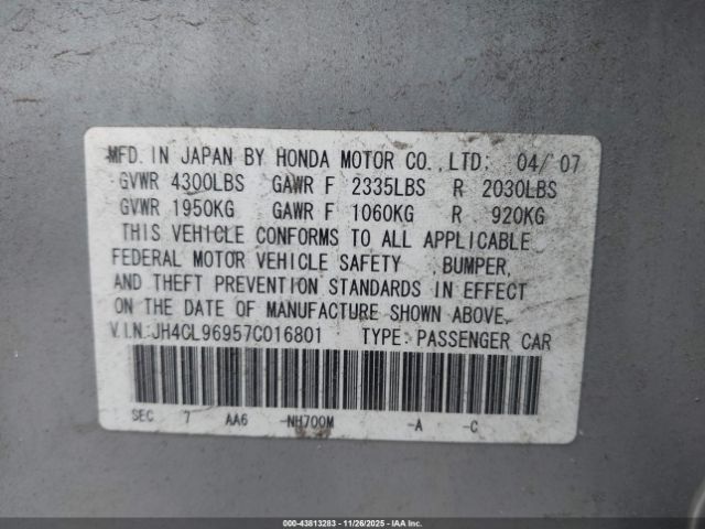2007 ACURA TSX JH4CL96957C016801 Photo 8