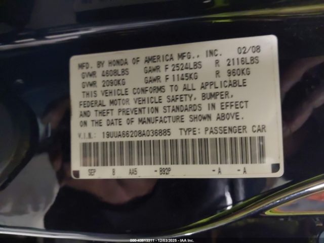 2008 ACURA TL 19UUA66208A036885 Photo 8