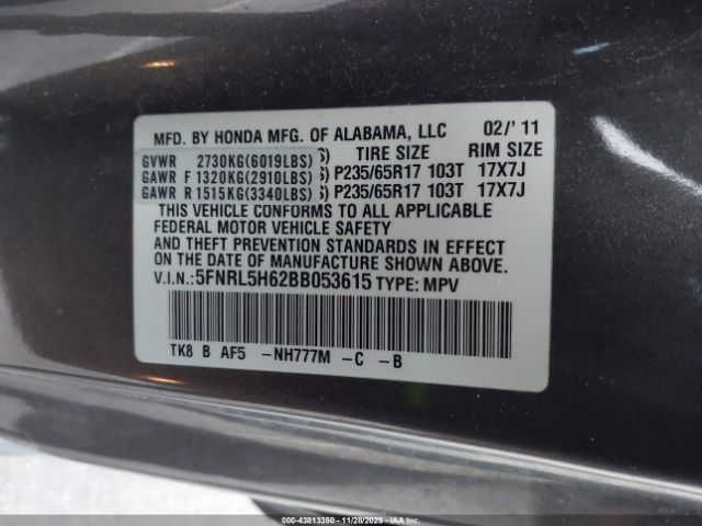 2011 HONDA ODYSSEY 5FNRL5H62BB053615 Photo 8