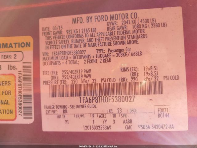 2015 FORD MUSTANG 1FA6P8TH0F5380027 Photo 8