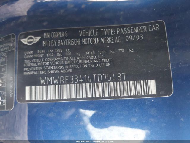 2004 MINI COOPER S WMWRE33414TD75487 Photo 8