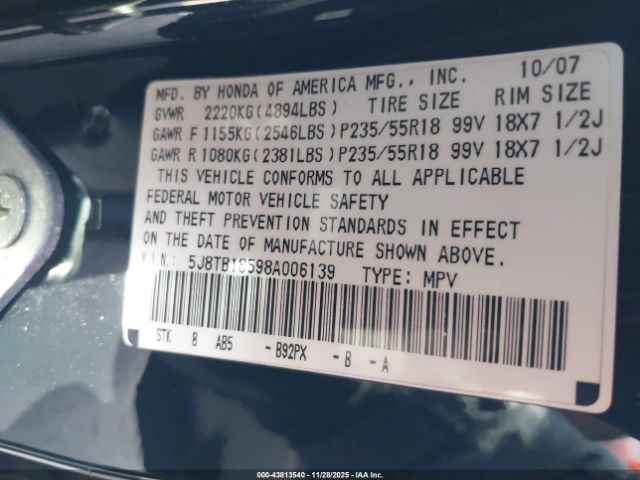 2008 ACURA RDX 5J8TB18598A006139 Photo 8