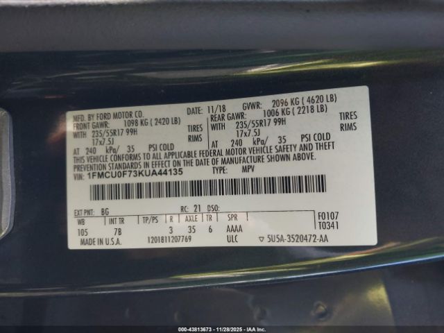 2019 FORD ESCAPE 1FMCU0F73KUA44135 Photo 8