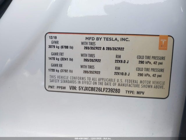 2020 TESLA MODEL X 5YJXCBE26LF239280 Photo 8