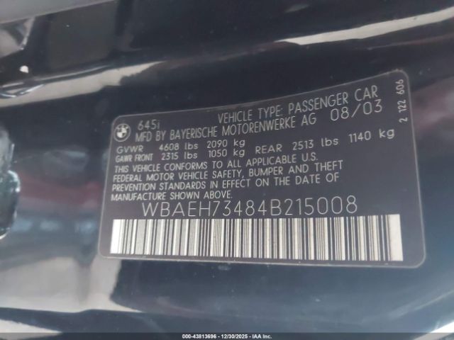 2004 BMW 645CI WBAEH73484B215008 Photo 8