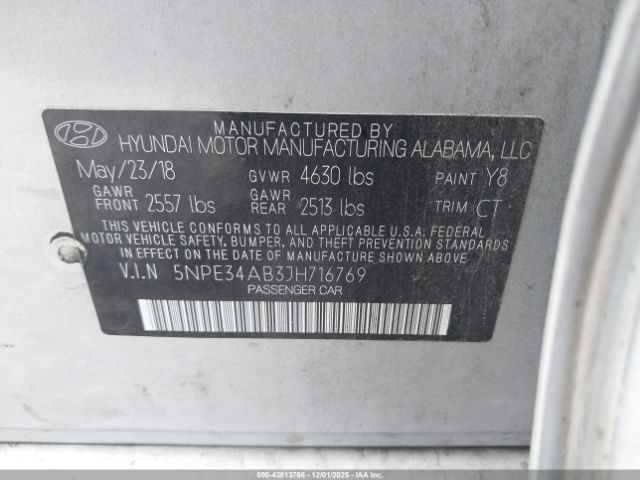 2018 HYUNDAI SONATA 5NPE34AB3JH716769 Photo 8