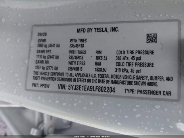 2020 TESLA MODEL 3 5YJ3E1EA9LF802204 Photo 8