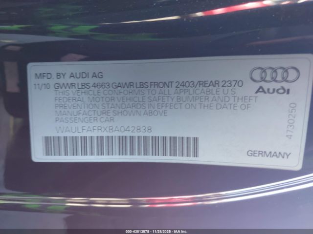 2011 AUDI A5 WAULFAFRXBA042838 Photo 8