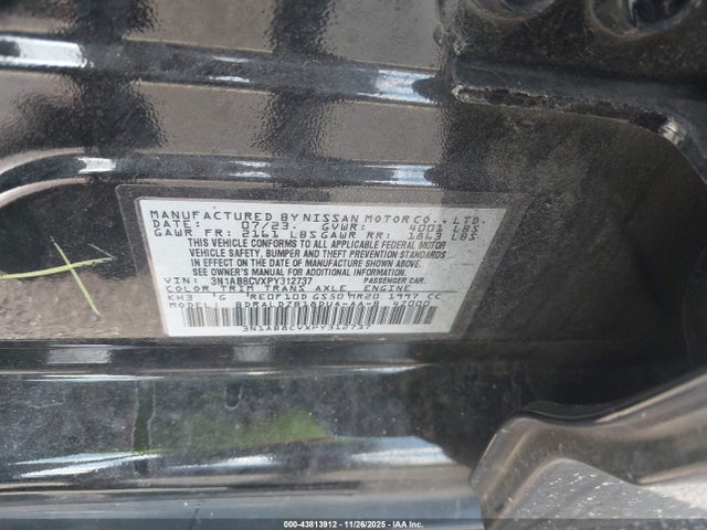 43813912 :رقم المزاد ، 3N1AB8CVXPY312737 vin ، 2023 Nissan Sentra Sv Xtronic Cvt مزاد بيع