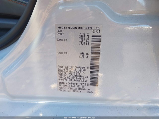 1N4BL4CW6RN408726 Nissan Altima Sr Intelligent Awd