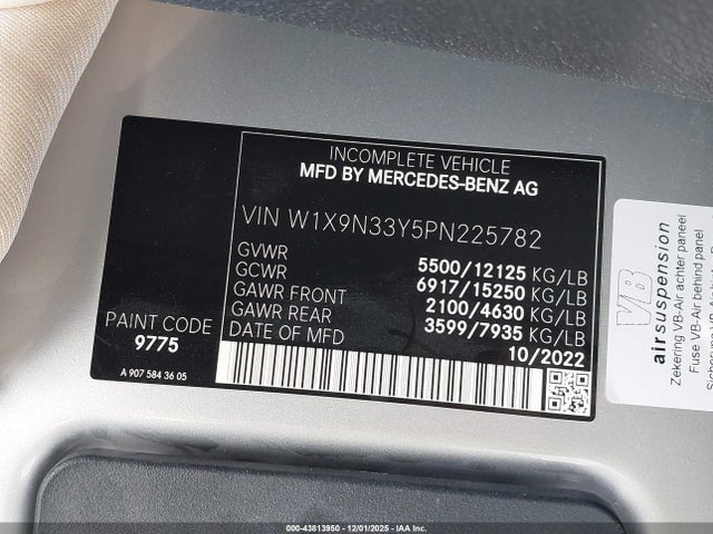 Продаж на аукціоні авто 2023 Mercedes-benz Sprinter 4500 Standard Roof 4-cyl Diesel Ho, vin: W1X9N33Y5PN225782, номер лоту: 43813950