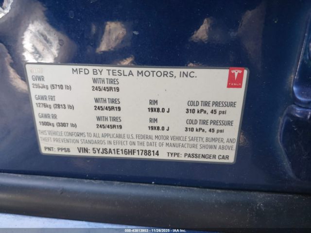 2017 TESLA MODEL S 5YJSA1E16HF178814 Photo 8