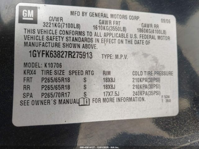 2007 CADILLAC ESCALADE 1GYFK63827R275913 Photo 8