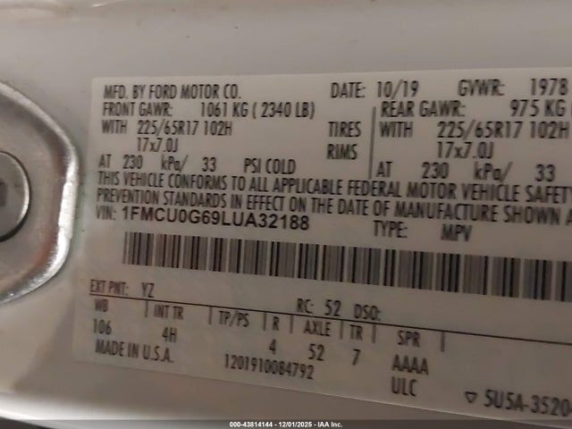 1FMCU0G69LUA32188 Ford ESCAPE SE