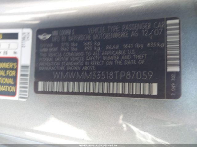 2008 MINI COOPER S CLUBMAN WMWMM33518TP87059 Photo 8