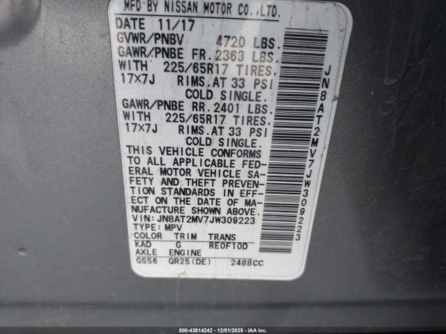 Продаж на аукціоні авто 2018 Nissan Rogue S, vin: JN8AT2MV7JW309223, номер лоту: 43814242