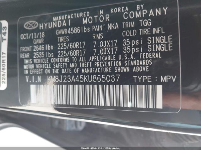 2019 HYUNDAI TUCSON KM8J23A45KU865037 Photo 8
