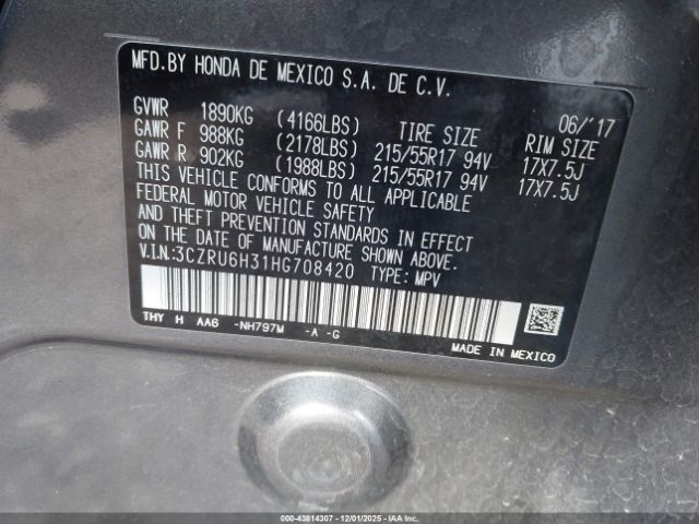 2017 HONDA HR-V 3CZRU6H31HG708420 Photo 8