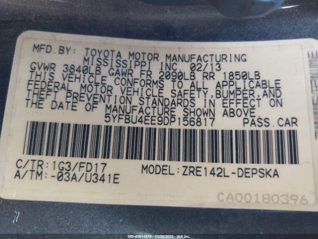 2013 TOYOTA COROLLA 5YFBU4EE9DP156817 Photo 8