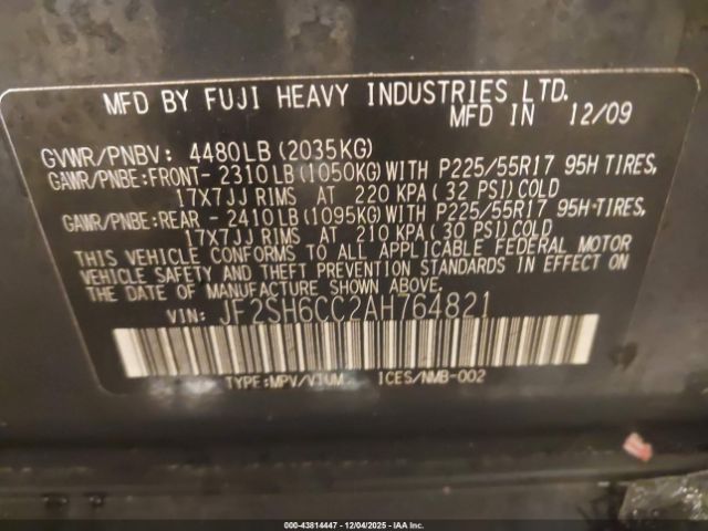 2010 SUBARU FORESTER JF2SH6CC2AH764821 Photo 8