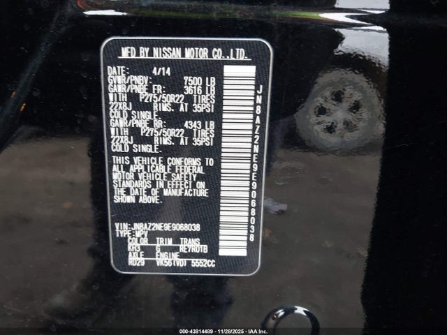 Aukcja sprzedaży 2014 Infiniti Qx80, vin: JN8AZ2NE9E9068038, numer aukcji: 43814489