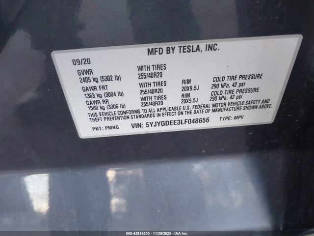 2020 TESLA MODEL Y 5YJYGDEE3LF048656 Photo 8