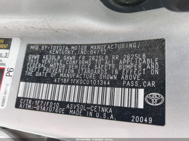 2012 TOYOTA CAMRY 4T1BF1FK0CU101344 Photo 8