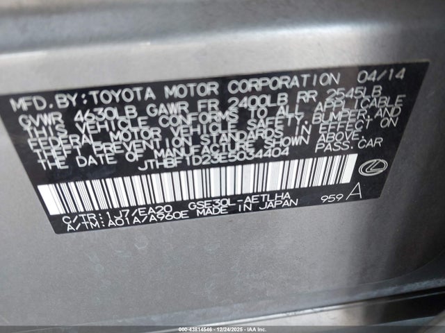 Lexus IS 250 2014 JTHBF1D23E5034404 Image 9
