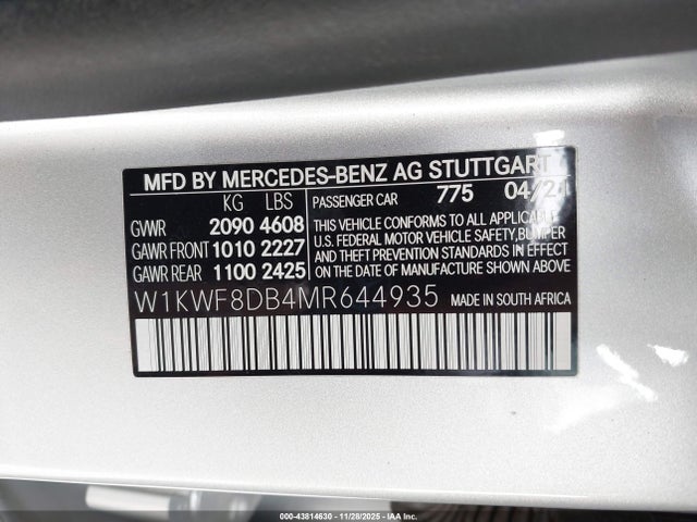 2021 MERCEDES-BENZ C 300 W1KWF8DB4MR644935 Photo 8
