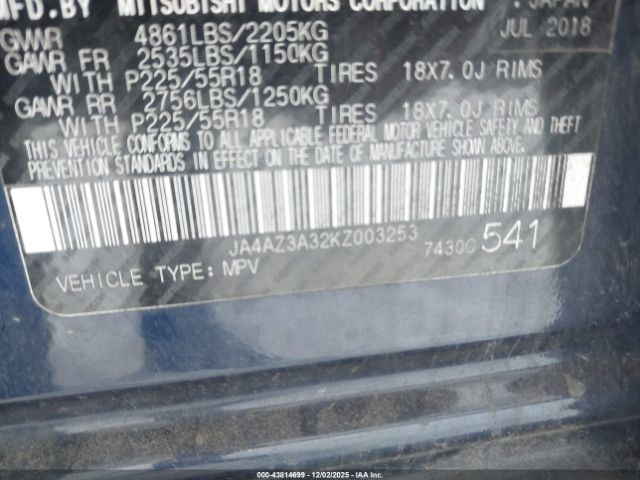 2019 MITSUBISHI OUTLANDER JA4AZ3A32KZ003253 Photo 8