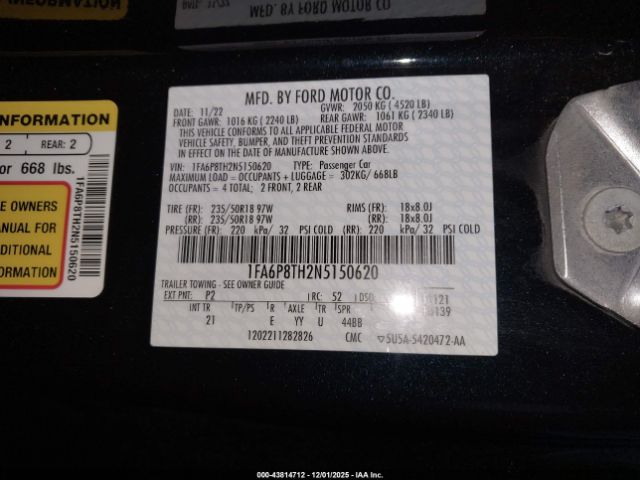 2022 FORD MUSTANG 1FA6P8TH2N5150620 Photo 8