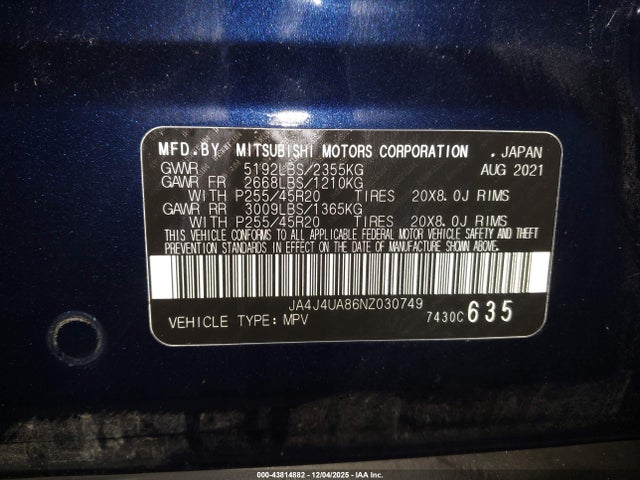 2022 MITSUBISHI OUTLANDER JA4J4UA86NZ030749 Photo 8