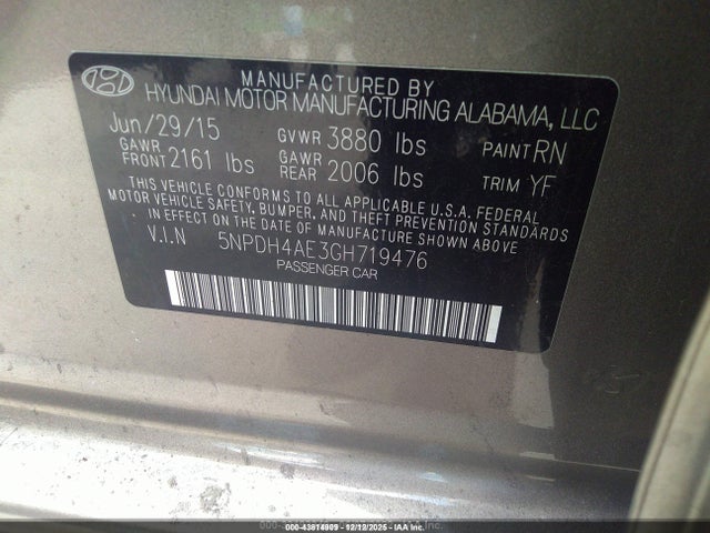 Продаж на аукціоні авто 2016 Hyundai Elantra Se, vin: 5NPDH4AE3GH719476, номер лоту: 43814909